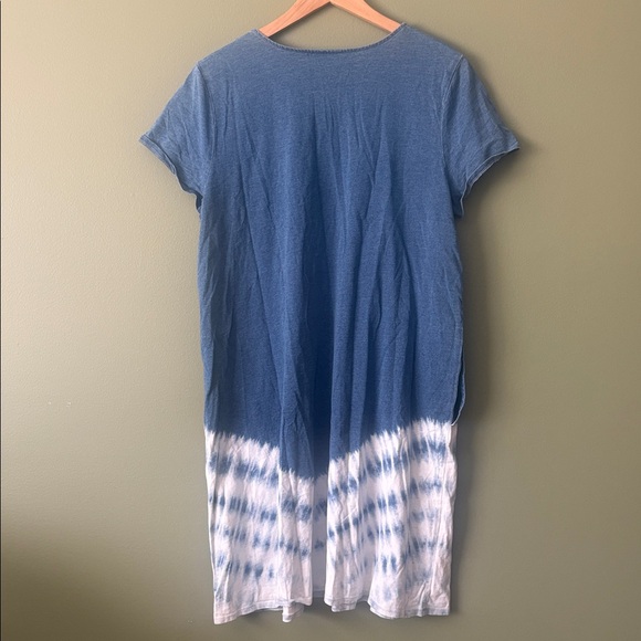 J. Jill Pure Jill Chambray Indigo Blue Dip Dye Tie Dye T-shirt Dress Sz XL - Picture 7 of 7